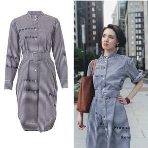 Proenza Schouler Graphic Shirt Dress Poplin Blue White Striped Small